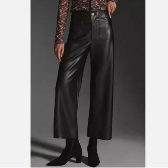 Zara Viral Baddie Edgy Punk BossGirl 🖤 Vegan Leather Marine Wide Leg Pant Sz-6 - Picture 5 of 16